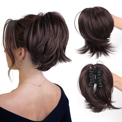 Netīrs bulciņu matu gabals, spīļveida saspraude matu bulciņās matu gabals sievietēm, taisns, īss, augsts zirgaste, pagarināms, izlocīts matu šķipsniņš meitenēm