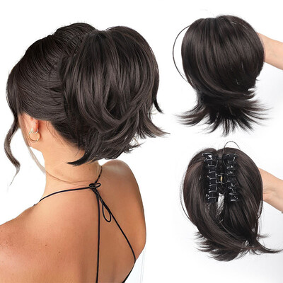 Netīrs bulciņu matu gabals, spīļveida saspraude matu bulciņās matu gabals sievietēm, taisns, īss, augsts zirgaste, pagarināms, izlocīts matu šķipsniņš meitenēm