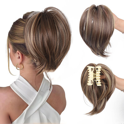 Разхвърлян кок Парче за коса Claw Clip in Hair Bunds Прическа за жени Права къса висока конска опашка Разрошена коса за момичета
