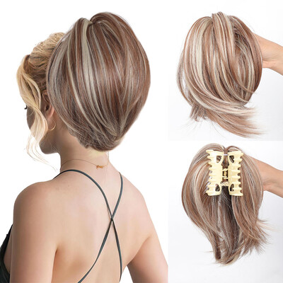 Netīrs bulciņu matu gabals, spīļveida saspraude matu bulciņās matu gabals sievietēm, taisns, īss, augsts zirgaste, pagarināms, izlocīts matu šķipsniņš meitenēm