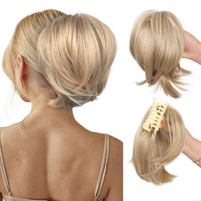 Netīrs bulciņu matu gabals, spīļveida saspraude matu bulciņās matu gabals sievietēm, taisns, īss, augsts zirgaste, pagarināms, izlocīts matu šķipsniņš meitenēm