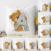 Χαριτωμένο Κάλυμμα Μαξιλαριού Ζώου κινουμένων σχεδίων για Παιδικό Δωμάτιο Watercolor AP Αγγλικό γράμμα εκτύπωσης Μαξιλαροθήκη Μαλακή μαξιλαροθήκη 45x45cm