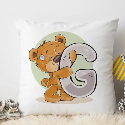 Χαριτωμένο Κάλυμμα Μαξιλαριού Ζώου κινουμένων σχεδίων για Παιδικό Δωμάτιο Watercolor AP Αγγλικό γράμμα εκτύπωσης Μαξιλαροθήκη Μαλακή μαξιλαροθήκη 45x45cm