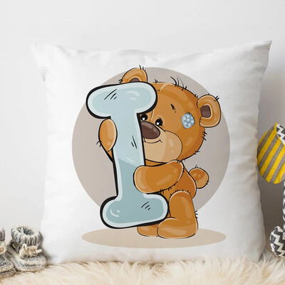 Χαριτωμένο Κάλυμμα Μαξιλαριού Ζώου κινουμένων σχεδίων για Παιδικό Δωμάτιο Watercolor AP Αγγλικό γράμμα εκτύπωσης Μαξιλαροθήκη Μαλακή μαξιλαροθήκη 45x45cm