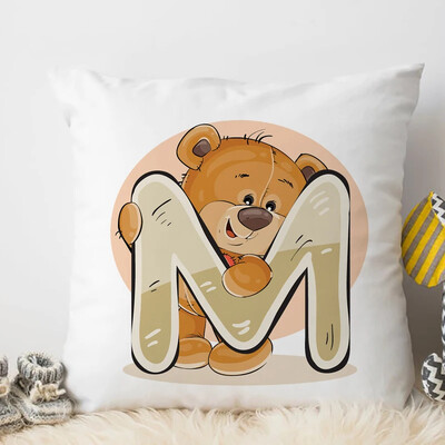 Χαριτωμένο Κάλυμμα Μαξιλαριού Ζώου κινουμένων σχεδίων για Παιδικό Δωμάτιο Watercolor AP Αγγλικό γράμμα εκτύπωσης Μαξιλαροθήκη Μαλακή μαξιλαροθήκη 45x45cm