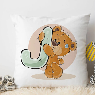 Χαριτωμένο Κάλυμμα Μαξιλαριού Ζώου κινουμένων σχεδίων για Παιδικό Δωμάτιο Watercolor AP Αγγλικό γράμμα εκτύπωσης Μαξιλαροθήκη Μαλακή μαξιλαροθήκη 45x45cm