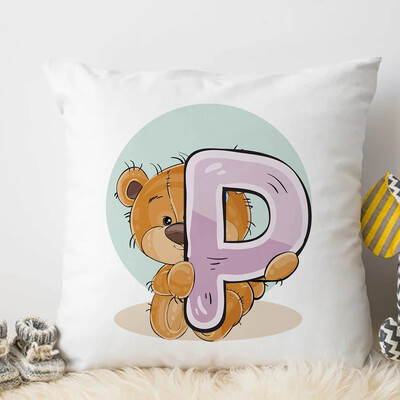 Χαριτωμένο Κάλυμμα Μαξιλαριού Ζώου κινουμένων σχεδίων για Παιδικό Δωμάτιο Watercolor AP Αγγλικό γράμμα εκτύπωσης Μαξιλαροθήκη Μαλακή μαξιλαροθήκη 45x45cm