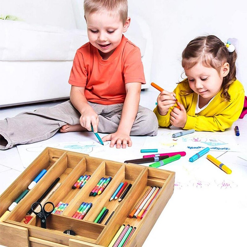 Köögiriistade hoiukast Bambusest sahtli korraldaja Laiendatav 5-7 sektsiooni köögiriistade jaoks Ehted söögiriistade jaoks