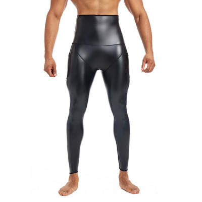 Ανδρικό ψηλόμεσο Slim Fit Skinny Pants Faux Leather Trainer Παντελόνι συμπίεσης κοιλιάς Yoga Fitness Stretch Fitness Body Shaper