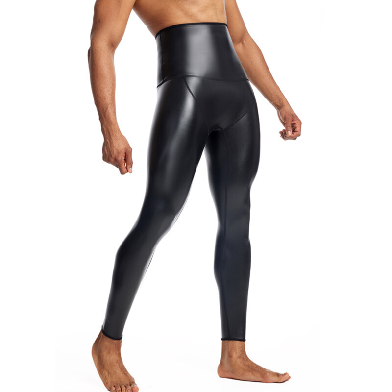 Ανδρικό ψηλόμεσο Slim Fit Skinny Pants Faux Leather Trainer Παντελόνι συμπίεσης κοιλιάς Yoga Fitness Stretch Fitness Body Shaper