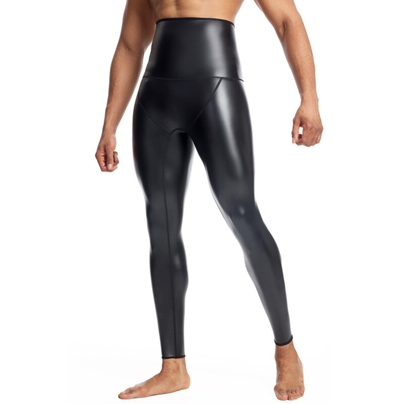Ανδρικό ψηλόμεσο Slim Fit Skinny Pants Faux Leather Trainer Παντελόνι συμπίεσης κοιλιάς Yoga Fitness Stretch Fitness Body Shaper