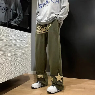 Pantaloni cu picioare drepte din piele de capră, broderii cu litere de epocă
