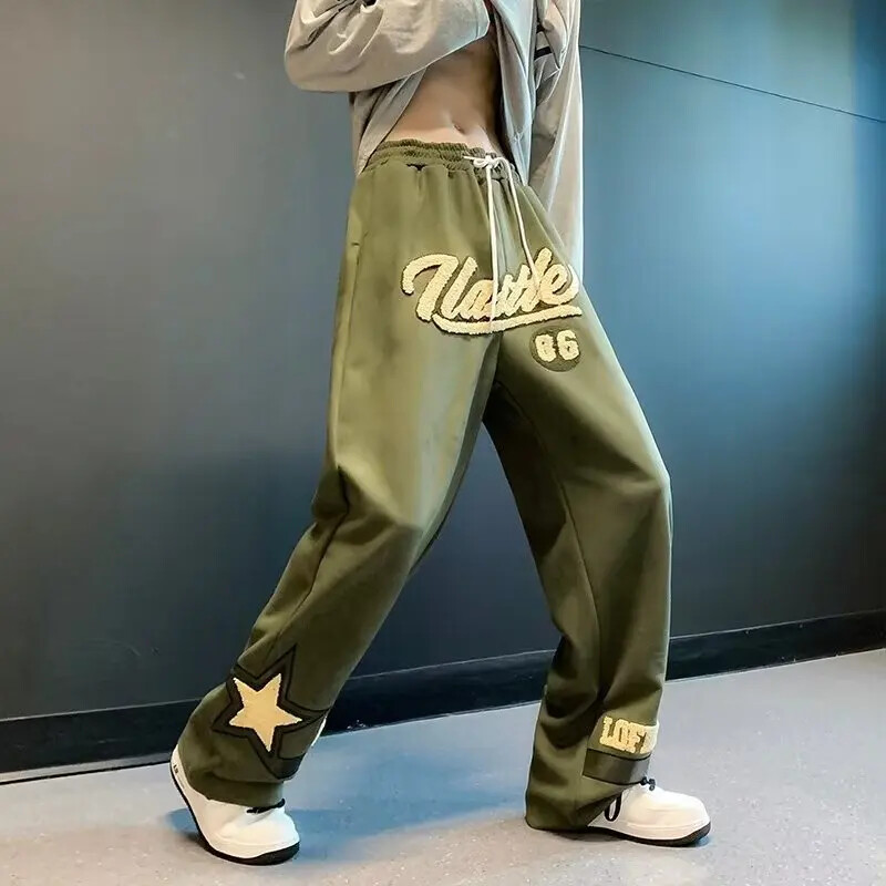 Pánske nohavice s rovnými nohavicami a vintage výšivkou z jelenice, voľného strihu, dropshipping, módne trendy značkové nohavice so širokými nohavicami