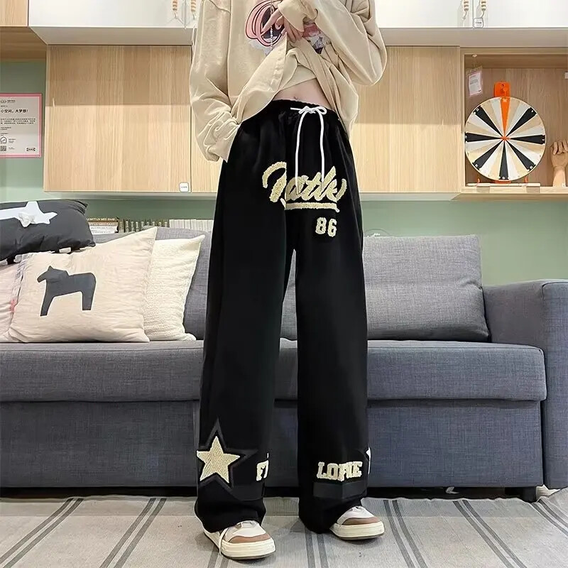 Pánske nohavice s rovnými nohavicami a vintage výšivkou z jelenice, voľného strihu, dropshipping, módne trendy značkové nohavice so širokými nohavicami