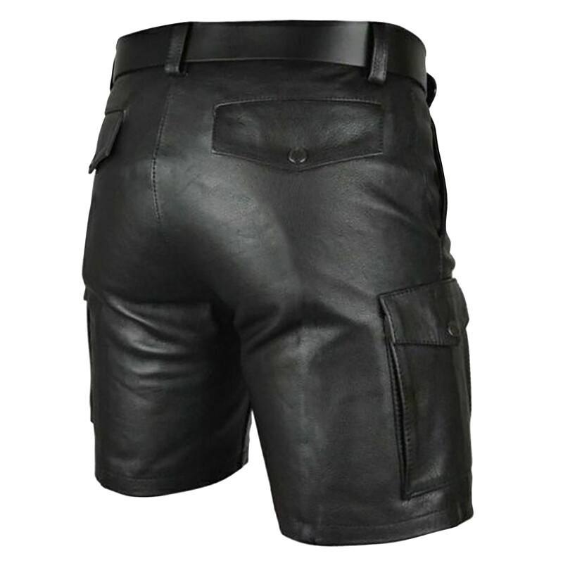 Mootorratas Kunstnahast Lühikesed püksid Meeste Suvine Rattur Ratsutamine PU Cargo Mitme taskuga Meeste Rõivad Lühikesed püksid lühikesed püksid meeste Tehnilised riided