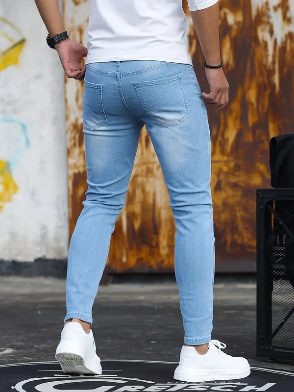 Muške hlače Retro Washing Zipper Rastezljive traperice Ležerne uske hlače Muške pentil hlače velike veličine Denim Skinny Jeans za muškarce