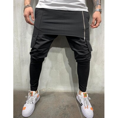 Meeste spordipüksid kevad/suvi vintage ühevärvilised Slim-Fit lukuga püksid Meeste vabaaja keskmise vööga õmmeldud pliiatspüksid püksid