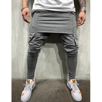 Meeste spordipüksid kevad/suvi vintage ühevärvilised Slim-Fit lukuga püksid Meeste vabaaja keskmise vööga õmmeldud pliiatspüksid püksid