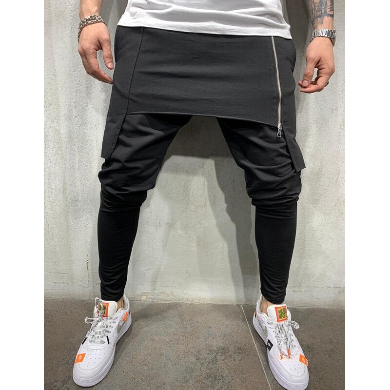 Meeste spordipüksid kevad/suvi vintage ühevärvilised Slim-Fit lukuga püksid Meeste vabaaja keskmise vööga õmmeldud pliiatspüksid püksid