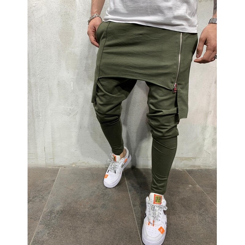 Meeste spordipüksid kevad/suvi vintage ühevärvilised Slim-Fit lukuga püksid Meeste vabaaja keskmise vööga õmmeldud pliiatspüksid püksid