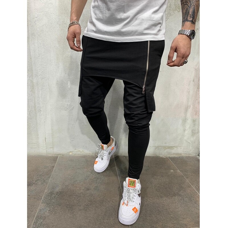 Meeste spordipüksid kevad/suvi vintage ühevärvilised Slim-Fit lukuga püksid Meeste vabaaja keskmise vööga õmmeldud pliiatspüksid püksid