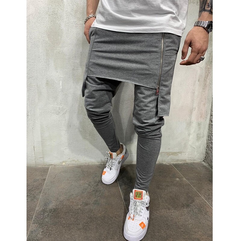 Meeste spordipüksid kevad/suvi vintage ühevärvilised Slim-Fit lukuga püksid Meeste vabaaja keskmise vööga õmmeldud pliiatspüksid püksid