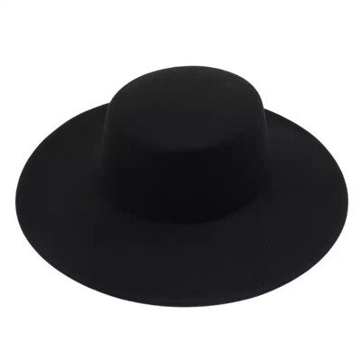 1PC Дамска елегантна плоска шапка с широка периферия, филцова шапка с плосък връх Панама, ретро църковна дерби шапка, френска шапка в стил Хепбърн
