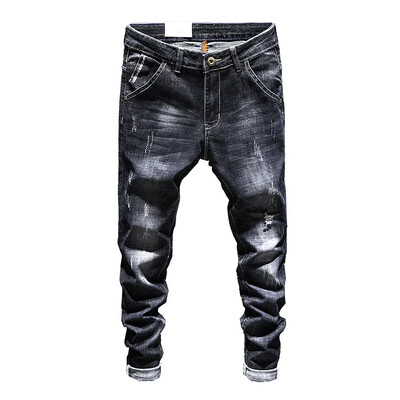 Ανδρικά σκισμένα τζιν Σκούρο μπλε Stretch Slim Fit Αναξιοπαθούντα Streetwear Τζιν παντελόνι Casual Retro Biker Jeans Man Παντελόνι Hiphop