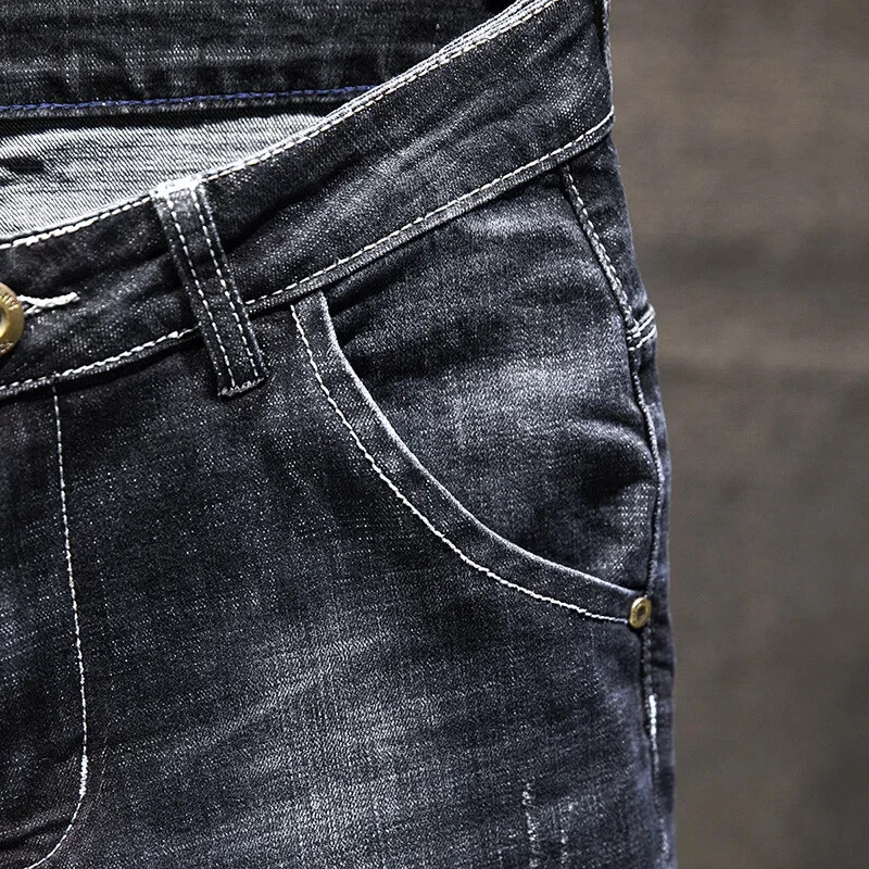 Ανδρικά σκισμένα τζιν Σκούρο μπλε Stretch Slim Fit Αναξιοπαθούντα Streetwear Τζιν παντελόνι Casual Retro Biker Jeans Man Παντελόνι Hiphop