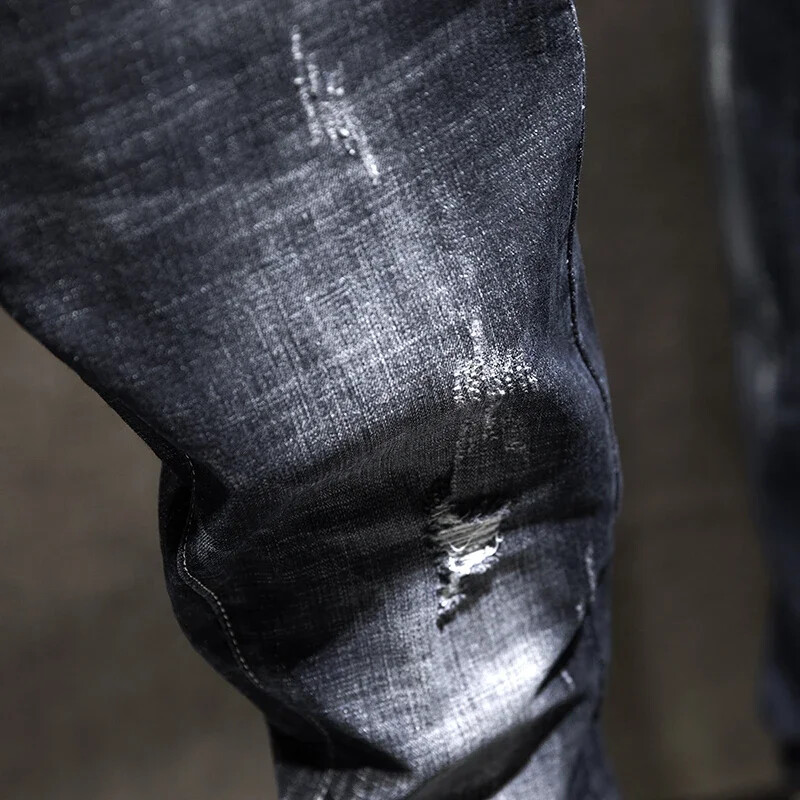 Ανδρικά σκισμένα τζιν Σκούρο μπλε Stretch Slim Fit Αναξιοπαθούντα Streetwear Τζιν παντελόνι Casual Retro Biker Jeans Man Παντελόνι Hiphop