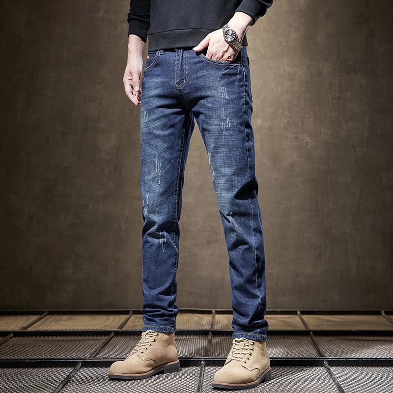 Ανδρικά ρούχα Λεπτά τζιν ίσια μόδα Κορεάτικο παντελόνι Little Feet Casual Comfort Κανονικό τζιν παντελόνι Streetwear