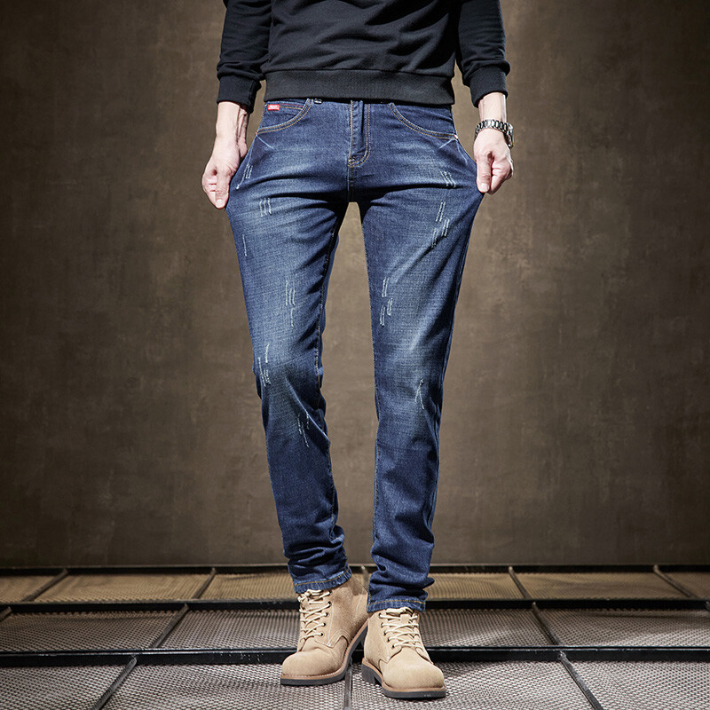 Ανδρικά ρούχα Λεπτά τζιν ίσια μόδα Κορεάτικο παντελόνι Little Feet Casual Comfort Κανονικό τζιν παντελόνι Streetwear