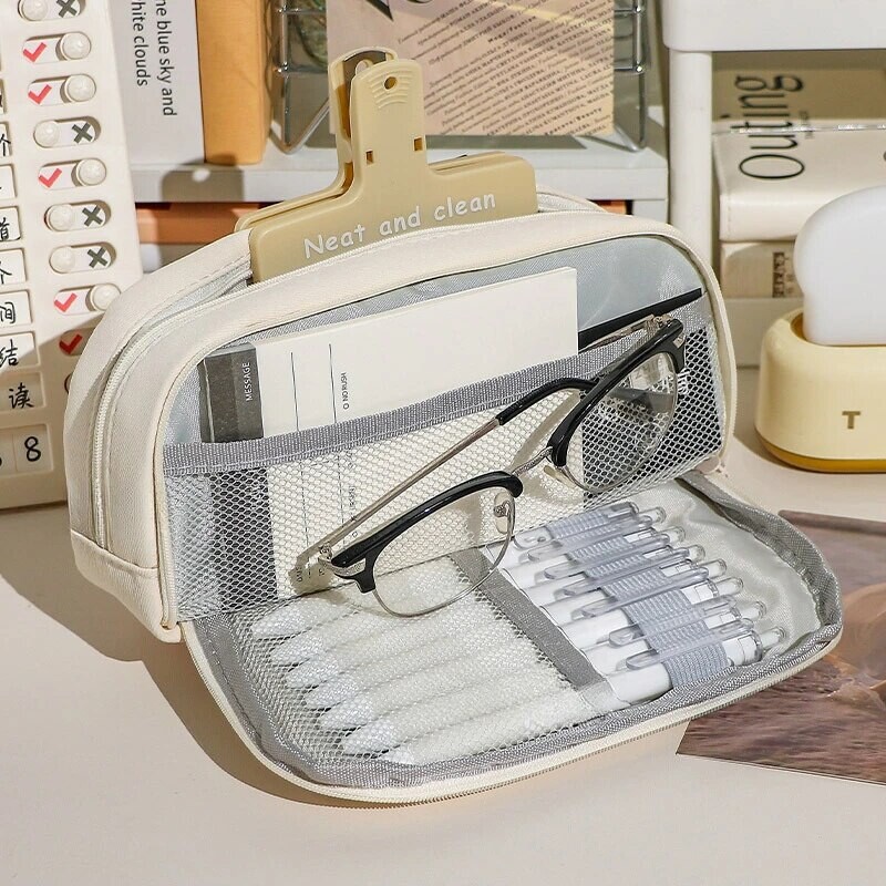 Aranyos és kényelmes vászon tolltartó, nagy nyitási kapacitás diákkellékek számára Kozmetikai utazási kézitáska 1db