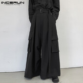 Stiilsed uued meeste peoetendused Pantalonid Laia säärega püksid Meeste Vöö Tugev Kõik sobivad Lihtsad püksid Kombinesoonid S-5XL INCERUN 2023