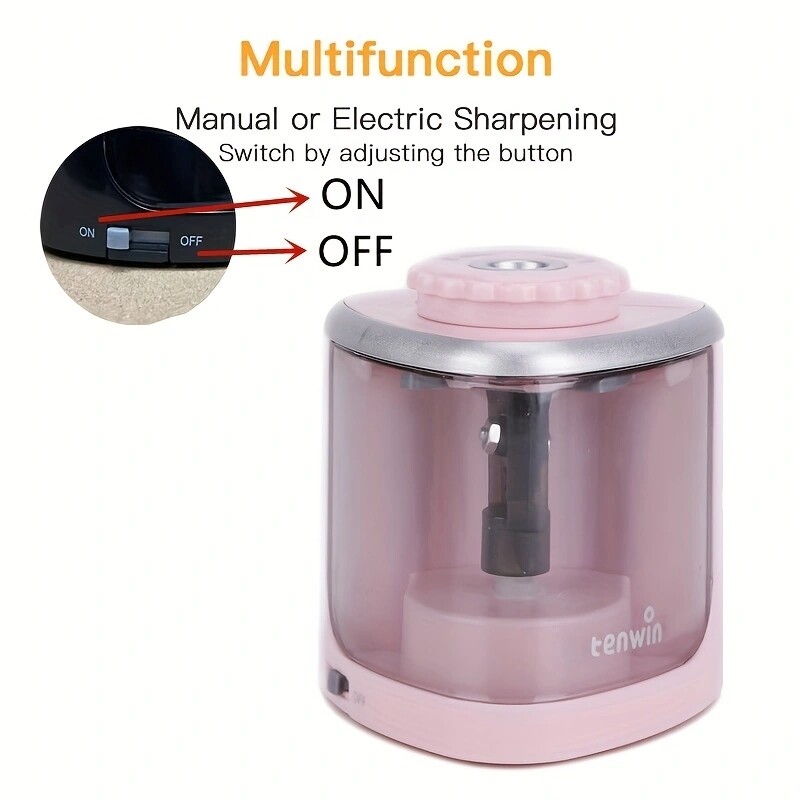 1 vnt elektrinis pieštukų drožtuvas, kūrybinis automatinis pieštukų drožtuvas, biuro reikmenys (baterija neįeina)