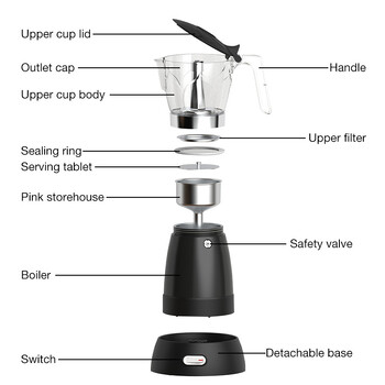 DMWD 110V/220V Electric Moka Pot Espresso Italian Mocha Coffee Maker Percolators Stovetop Tool Filter Coffee maker 300ml