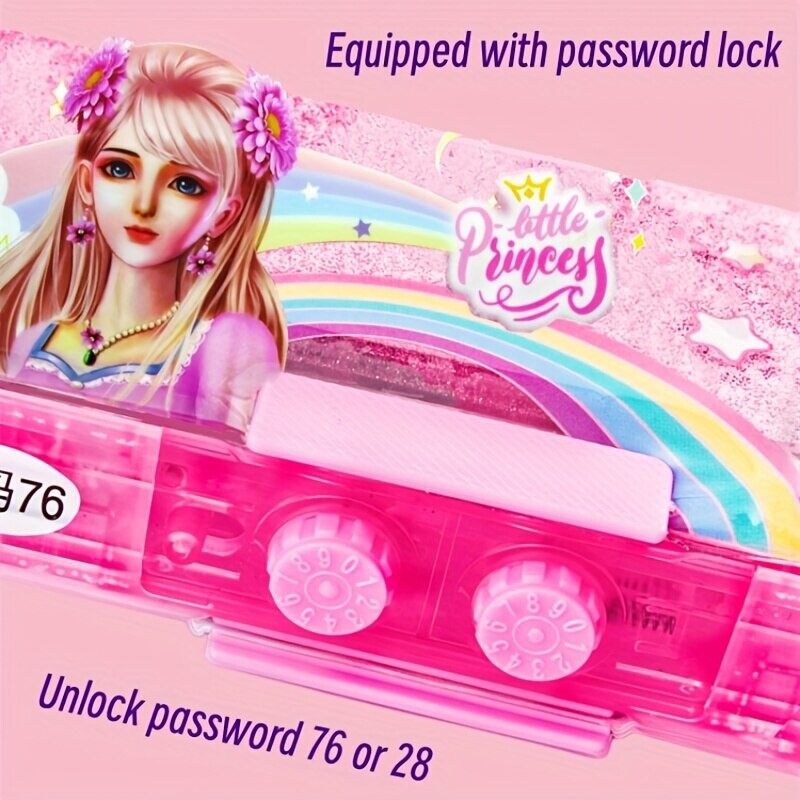 1 tk Star Sequin Quicksand kirjatarvete karp pliiatsiteritaja ja paroolilukuga koomiksimustriga veekindla pliiatsikarbiga