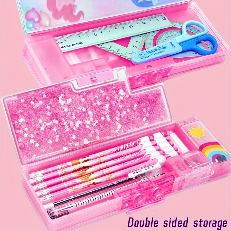 1 tk Star Sequin Quicksand kirjatarvete karp pliiatsiteritaja ja paroolilukuga koomiksimustriga veekindla pliiatsikarbiga