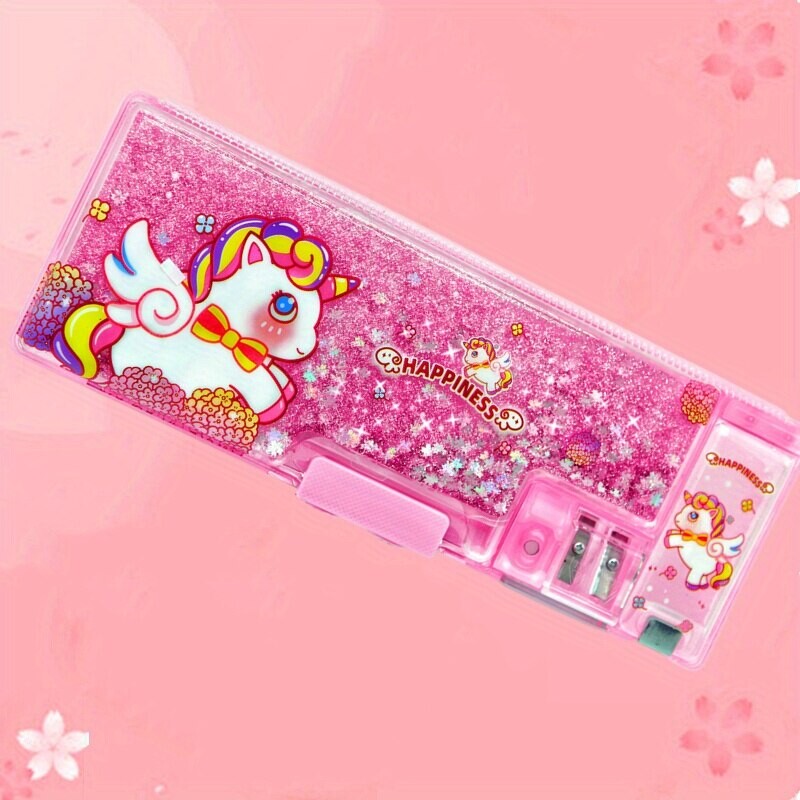 1 tk Star Sequin Quicksand kirjatarvete karp pliiatsiteritaja ja paroolilukuga koomiksimustriga veekindla pliiatsikarbiga