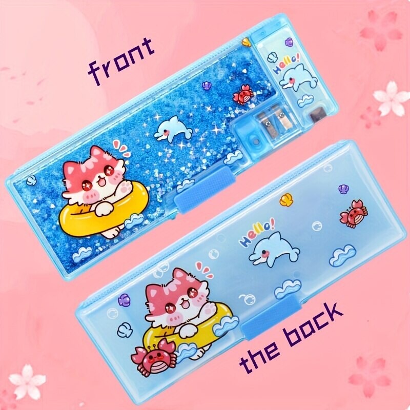 1 tk Star Sequin Quicksand kirjatarvete karp pliiatsiteritaja ja paroolilukuga koomiksimustriga veekindla pliiatsikarbiga