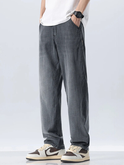 Καλοκαιρινό λεπτό 2024 Lyocell Loose τζιν Ανδρικό Soft Stretch Άνετο φαρδύ παντελόνι τζιν για άνδρες Μπλε γκρι