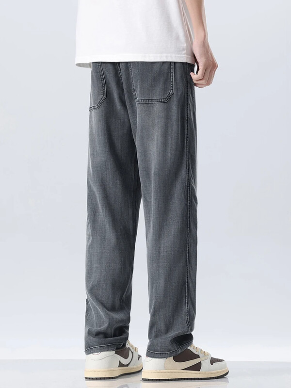 Καλοκαιρινό λεπτό 2024 Lyocell Loose τζιν Ανδρικό Soft Stretch Άνετο φαρδύ παντελόνι τζιν για άνδρες Μπλε γκρι