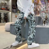Meeste Y2K tänavarõivad USA stiilis Graffiti Cargo püksid Meeste kirjatrükiga vabaaja püksid Vintage sirged pikad püksid Pantalon Hombre