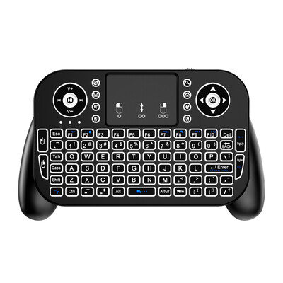 V8 2.4G mini juhtmeta klaviatuur 7 värvi taustavalgustusega Hispaania portugali Bluetooth Air Mouse kaugjuhtimispuldi puuteplaat Android TV Boxi jaoks