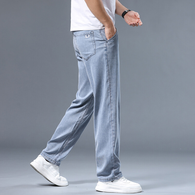 Letné tenké džínsy Four Seasons s voľnými rovnými nohavicami a širokými nohavicami Ice Silk