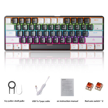 MUCAI MK61 USB Gaming Mechanical Keyboard Red Switch RGB Backlit Hot Swappable 61 Keys Ενσύρματο αποσπώμενο καλώδιο