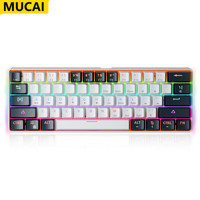 MUCAI MK61 USB spēļu mehāniskā tastatūra sarkans slēdzis RGB aizmugurgaismojums, karsti maināms 61 taustiņu vadu noņemams kabelis