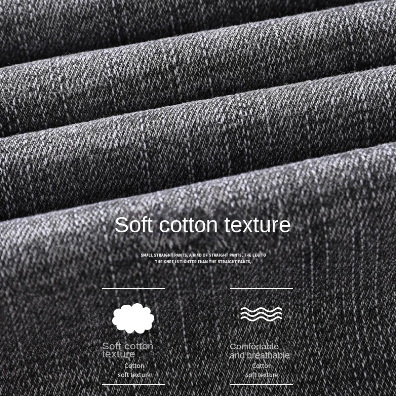 Puuvillased venivad teksad äri vabaaja meeste õhukesed teksapüksid hallid kevadsuvi täiesti uued, sirged, kerged