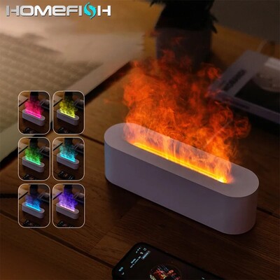 A legújabb RGB Flame aroma diffúzor párásító USB asztali szimulációs fény aromaterápiás légtisztító hálószobába 7 színnel