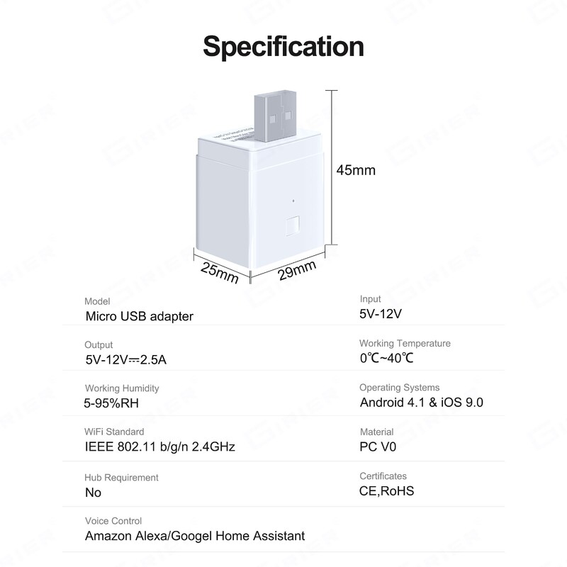 GIRIER Tuya Smart Micro USB adapteri lüliti WiFi mini USB toiteadapter 5 V töötab koos Hei Google Alexa Alice koduautomaatika jaoks